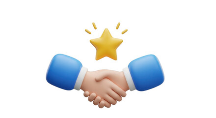 Golden star shines above a handshake symbolizing successful agreement partnership collaboration and trust