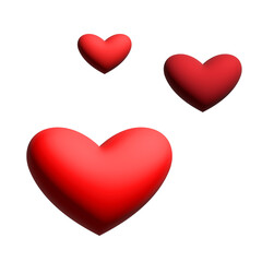 Three red hearts on isolated on transparent background for love and valentines day