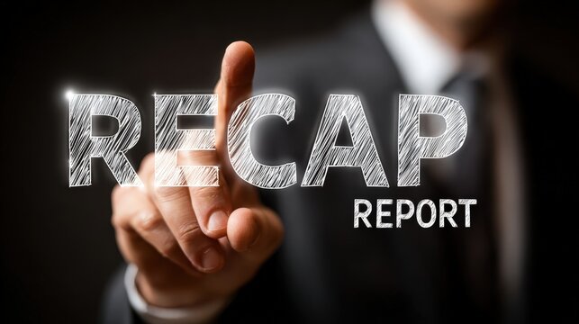 Businessman interacting with recap report on digital interface for business summary and strategic planning - Powered by Adobe