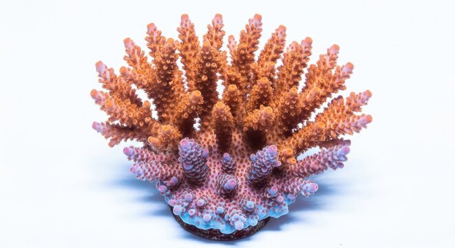 Branching orange and purple acropora sps coral isolated