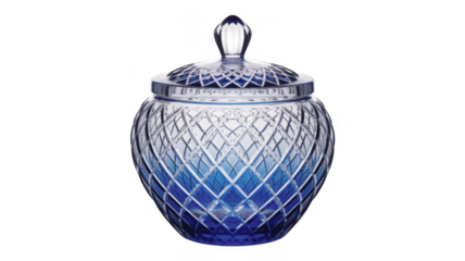 Blue Crystal Jar with Lid isolated on a transparent background glass