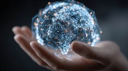 Holding global network connection in hand represents Internet communication and wireless connection technology