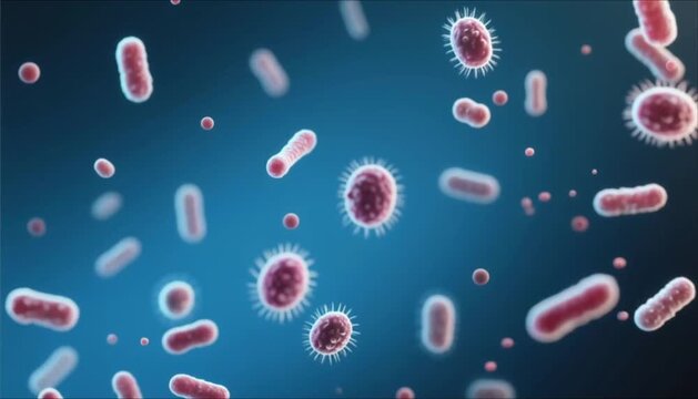 Airborne spores floating in blue digital background  