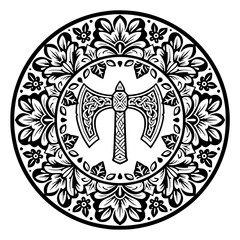 Labrys Double Axe Mandala Black and White Line Art