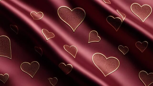 Seamless heart pattern red satin fabric wallpaper wrapping paper design luxury background romantic elegant texture decorative modern festive composition