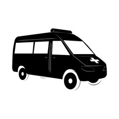 Ambulance. Vehicle for urgent patient transportation. A vehicle with a medical cross and siren. Medical assistance.