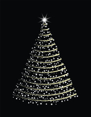 Christmas Tree Made of Sparkling and Glowing Lights Vector. Elegant Christmas tree vector illustration with glowing light particles and sparkling dots, topped with a bright star.