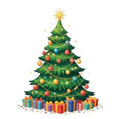 Decorated christmas tree with gifts isolated on transparent background
