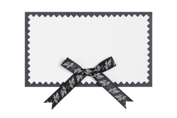 Note Card with Black Ribbon Bow Isolated on White and Png Trasparent Background