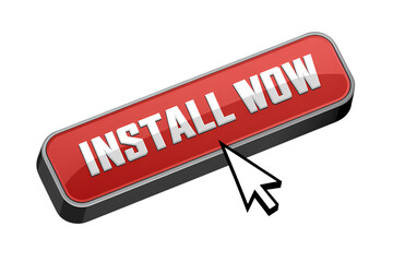 3d icon Install Now button with cursor over it, ready to install a program . Isolated on transparent background, png