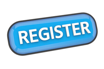 3d icon Register button sign-up for registration form with a shiny blue appearance . Isolated on transparent background, png