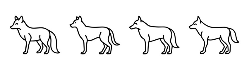 A collection of minimalist line art icons featuring various wild canid animals like foxes and wolves