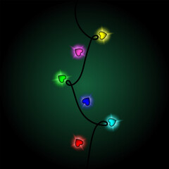 Neon Heart Garland with Colorful Glowing Lights on Dark Background