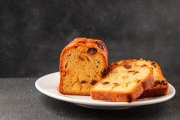 Fruit cake sweet pastry fruitcake dessert dried fruits, nuts traditional baked goods natural product tasty snack fresh delicious gourmet food background on the table rustic top view copy space
