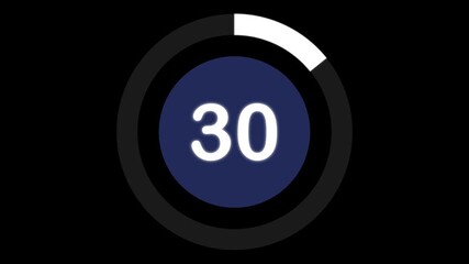 Countdown timer with circle indicator for 35 seconds .Circle countdown timer 35 seconds animation from 35 to 0 seconds, 35 seconds circular timer countdown animated with alpha channel