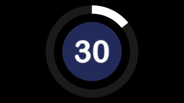 Countdown timer with circle indicator for 35 seconds .Circle countdown timer 35 seconds animation from 35 to 0 seconds, 35 seconds circular timer countdown animated with alpha channel
