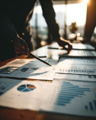 Analyzing Data and Metrics: A Comprehensive Look at Business Performance Through Charts and Graphs under Soft Evening Light