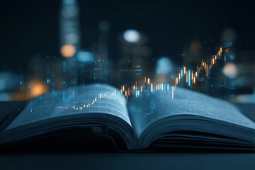 An Open Book with Financial Data Overlay, Symbolizing Knowledge and Insights in Economics and Market Trends