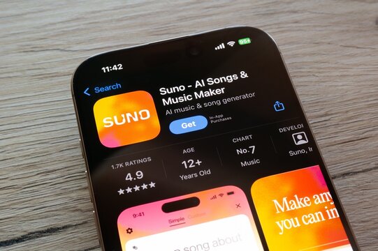 Apple app store with Suno - AI Songs and Music Maker mobile application to be installed