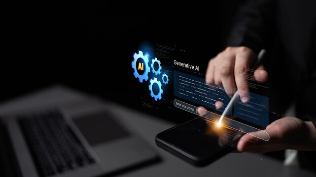 A futuristic concept of an enterprise Artificial Intelligence platform. This system uses machine learning for business automation, data analysis, and powering generative solutions. Fermion - Powered by Adobe