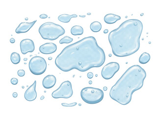 Blue water drops splashing on a clean white background in a soft and playful design