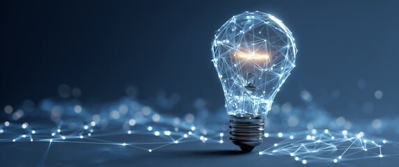 Illuminated Concept of Innovation Featuring a Futuristic Light Bulb Surrounded by Digital Connections and Abstract Patterns