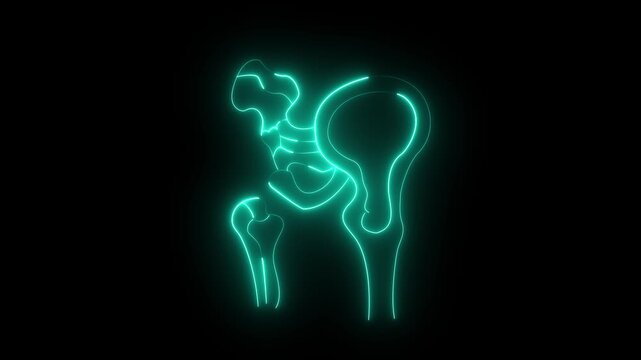 glowing neon pink cyan Style hip joint diagram with flat design icon .