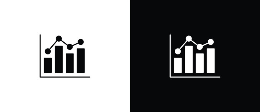 Flat bar chart icon. Business chart icon with graph, statistics, bar chart for finance or analysis. Bar chart with horizontal and vertical layout for data growth. Vector on transparent and black backg