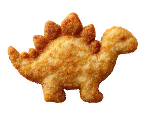Obraz premium Golden brown dinosaur-shaped chicken nugget isolated against a transparent background