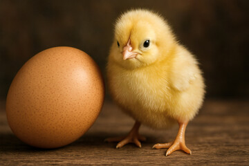 Fototapeta premium Chick Standing Next to an Easter Egg