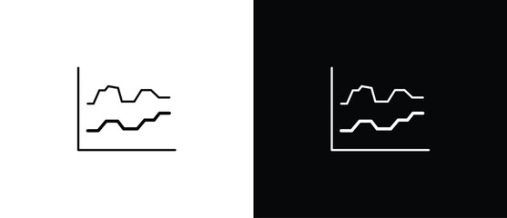 Flat line chart icon. Business chart icon with graph, statistics, line chart for finance or analysis. Line chart with horizontal and vertical layout for data growth. Vector on transparent and black