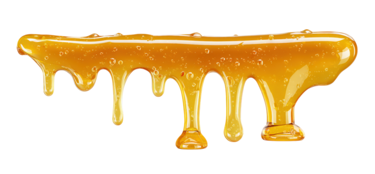 Golden honey dripping and splashing on transparent background - Powered by Adobe