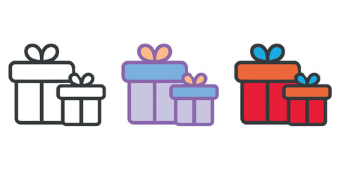 Collection of diverse gift boxes presented in outline, pastel, and vibrant color styles