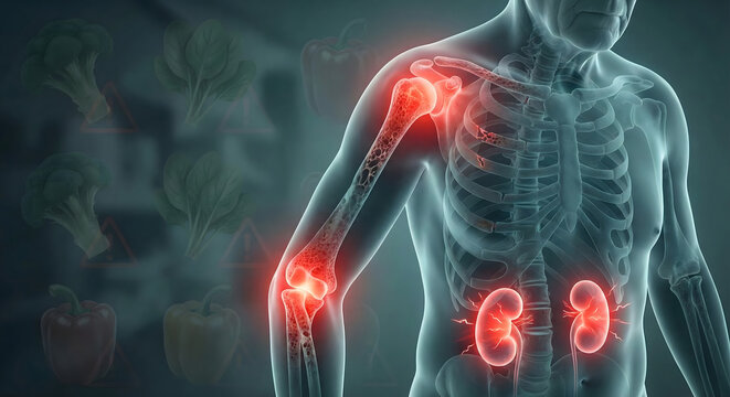 Kidney Disease and Bone Pain Medical Illustration &ndash; Renal Disorder, Inflammation, and Human Anatomy Concept