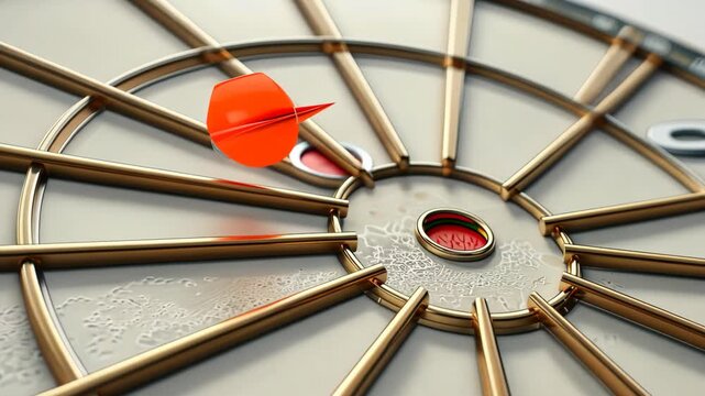 A dart strikes the bullseye on a dartboard, showcasing skill and concentration in a competitive atmosphere