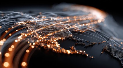 Global communication network displayed on a phone, wireless connection technology connecting the world, internet and data transfer represented by digital earth