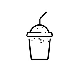Milkshake, iced coffee or tea, milk shake or juice icon, vector flat black outline illustration