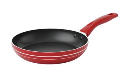 Red non stick frying pan with ergonomic handle