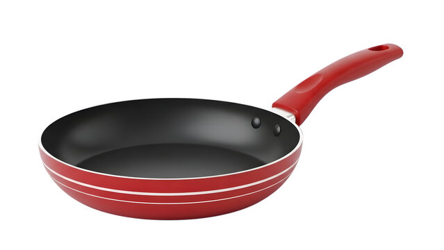 Red non stick frying pan with ergonomic handle
