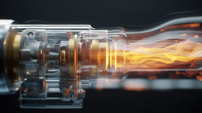 slow motion air flow entering engine cylinder, valve closing while air keeps moving, particles suspended in motion, hyper realistic physics