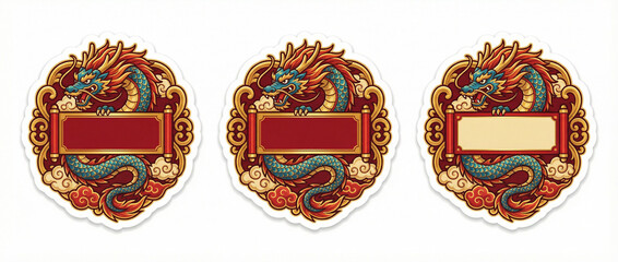 Fototapeta premium Elegant Asian Dragon Decorative Frame with Gold Accents