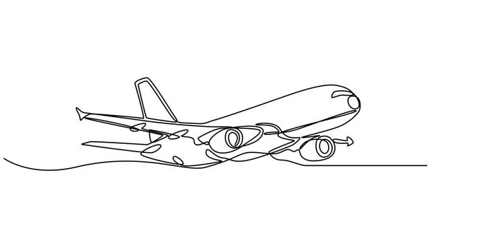 Animated self drawing of One continuous line drawing of Airplane path. Business Concept of world travel and international flight airline in simple linear style. Air plane trip in Editable stroke