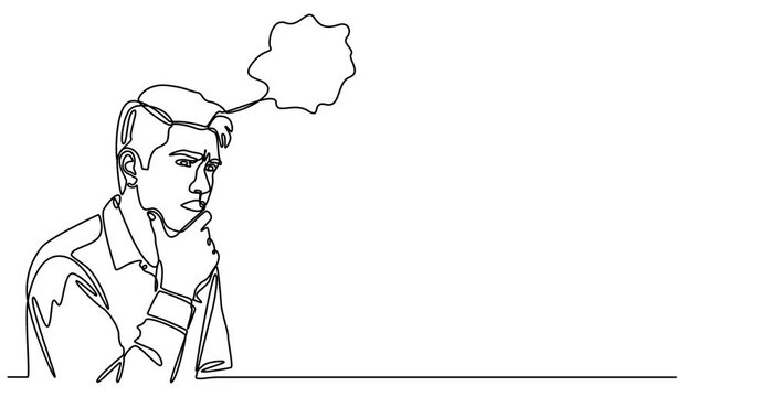 Animated self drawing of  Continuous line drawings of a young man thinking.worried man thinking problem about businessman confused vector illustration.