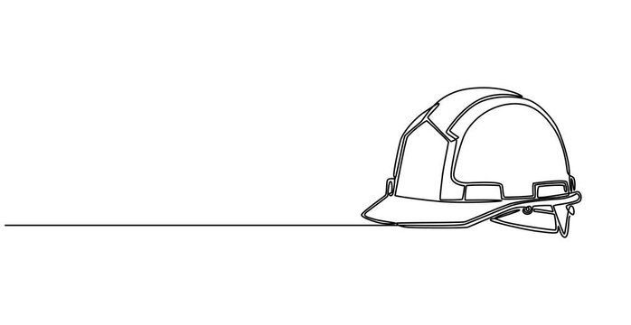 Animated self drawing of Continuous single line continuous illustration of safety helmet for safe work. Construction equipment single vector editable line. Construction .Construction helmet. 