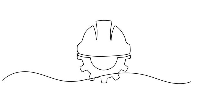Animated self drawing of Continuous single line continuous illustration of safety helmet for safe work. Construction equipment single vector editable line. Construction .Construction helmet. 