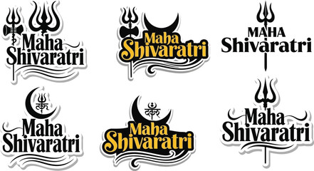 Naklejka premium Maha Shivaratri festival logo set with traditional symbols and text