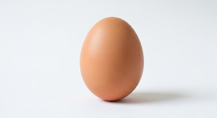 Fototapeta premium Single brown egg stands vertically against a solid, bright white background