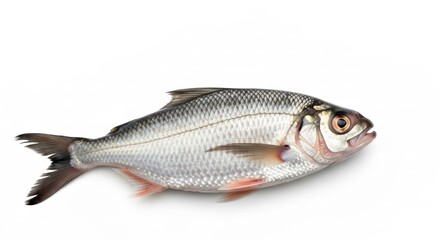 Fototapeta premium Silver fish with detailed scales and fins against a bright white background