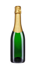 Champagne bottle without label isolated, front view alcohol product