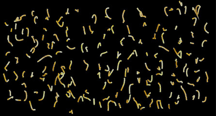 Glimmering Golden Cascade Luxury Metallic Floating Confetti Overlaid on Deep Midnight Black Background – Elegant Festive Sparkle Graphic for Premium Celebrations, New Year Galas, and Award Nights.